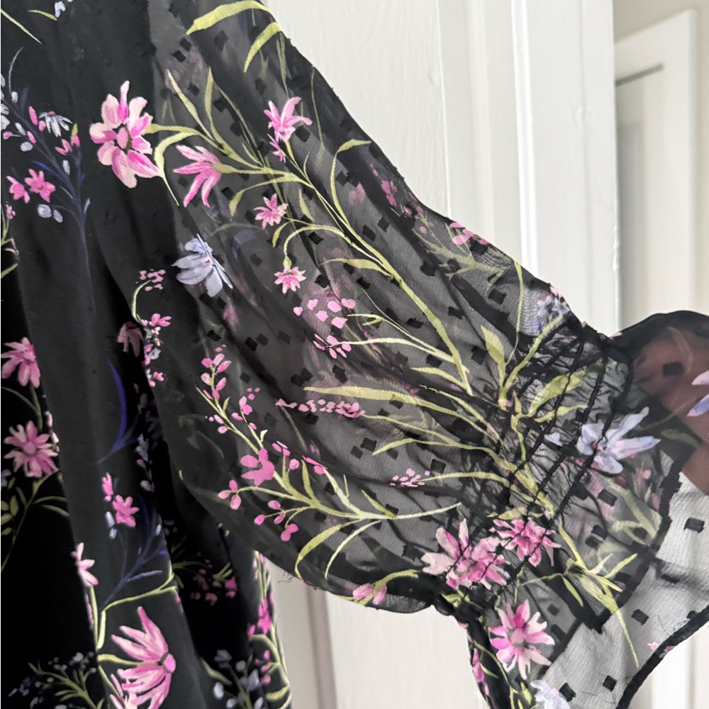 Cece Clip Dot Blouse with Pink and Purple Floral Design - Picture 2 of 6